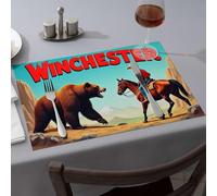 Premium Kitchen & Dining A Cowboy Confronts A Bear In The Wilderness Dining Place Mats Silicone Mats For Kitchen Counter Strawberry Rug(1PCS)