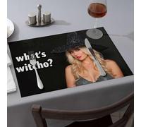 Premium Kitchen & Dining A Woman In A Witch Costume With The Text "What'S Witcho?" Dining Place Mats Comedor Easter Table Decorations(4PCS)