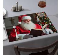 Premium Kitchen & Dining Santa Claus Reading By The Christmas Tree Dining Place Mats Summer Table Runner Western Party Decorations(6PCS)