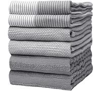 Premium Kitchen Hand Towels (20 x 28 6 Pack) Large Cotton Dish Flat & Terry Towel Highly Absorbent Tea Towels Set with Hanging Loop Gray