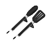 Premium Kitchen Tongs with Spatula - Stainless Steel, Non-Slip Grip, and Little Stand for Easy Cooking and Serving (27-28 cm)