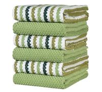 Premium Kitchen Towels (16”x 26”, 6 Pack) | Large Cotton Kitchen Hand Towels | Popcorn Striped Design | Dish Towels | 430 GSM Highly Absorbent Tea Towels Set with Hanging Loop | Sage