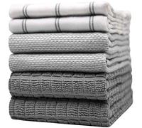 Premium Kitchen Towels (20”x 28”/ 50 x 70 cm 6 Pack) - Large Cotton Kitchen Hand Towels - Flat & Terry Towel - Highly Absorbent Tea Towels Set with Hanging Loop (Grey)