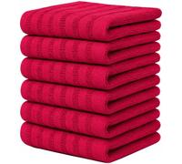 Premium Kitchen Towels (20”x 28”, 6 Pack) | Large Solid Cotton Hand Towels | 400 GSM | Highly Absorbent Dish Cloths with Hanging Loop | Red