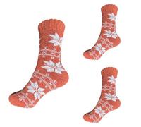 Premium Ladies Thermal Merino Wool Socks, Womens Ultra Soft Cosy Warm & Thick Lightweight Star Printed Knitted Breathable Winter Chunky Walking Hiking Socks One Size 4-8, Orange Pack-3