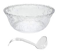 Premium Large Clear Punch Bowl Plastic Lightweight 2 Gallon with Clear Plastic Serving Ladle 5 oz Embroidered Design 8 Quart Serving Bowl