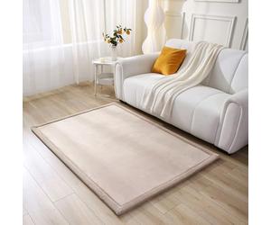 Premium Large Coral Velvet Baby Play Mat 170x120x2.5cm, Beige - High-Density Memory Foam Area Rug - Stylish Playmat for Floor with Non-Slip Backing for Crawling, Soft Play & Tummy Time - Easy Care Rug