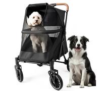 Premium Large Dog Stroller for Pets up to 55lbs, Dog Stroller for Medium Dogs, All-Terrain pet Stroller with Carbon Steel Frame & Breathable Mesh, Black & Grey (Large)