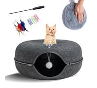 Premium Large Size 24 Inch Cat Tunnel Bed - With Upgraded Metal Zipper - Detachable Round Design - Washable - and Scratch Resistant - Includes 3 Toys and Removable Cushion