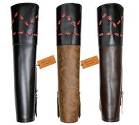 Premium Leather Back Quiver with Pattern Embroidery - Adjustable 3 Point Shoulder Strap Archery Quiver for Longbow & Traditional Archery - 20.5 Inch Cowhide Leather Arrow Holder (Dark Brown)
