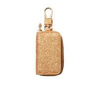Premium Leather Car Key Fob Case for Women - Durable Key Holder with Zipper & Coin Pocket, Multi-Functional Design (14x5.5x2.5cm), Gold, Light Luxury