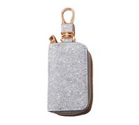 Premium Leather Car Key Fob Case for Women - Durable Key Holder with Zipper & Coin Pocket, Multi-Functional Design (14x5.5x2.5cm), Silver, Light Luxury