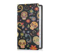 Premium Leather Car Registration and Insurance Card Holder Men Women vehicle Glove Box Organizer for Cards, Essential Document Driver License Day Of The Dead Skulls