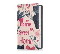 Premium Leather Car Registration and Insurance Holder Men Women Wallet Accessories Case for Documents, Cards, License Valentines Day Floral Leaves Cats Sweet Home, Valentines Day Floral Leaves Cats