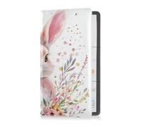 Premium Leather Car Registration & Insurance Card Holder Men Women Automobile Wallet Case Organizer for Essential Document, Driver License, Cards Bunny Rabbit Ears Floral Leaves Easter, Bunny Rabbit