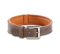 Premium leather dog collar Amy - Original handmade leather collar - robust and tear resistant - made of buffalo & cowhide nappa leather (M (neck size:15,94"-18,30"), Brown)