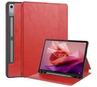 Premium Leather Flip Cover Tablet Case Compatible with Lenovo Tab P12/Tab Pad Pro 12.7 inch Case Sleep/Wake Function S Pen Holder, Book Style Protective Shell - Business Leather (RED)