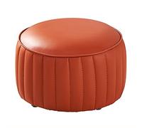 Premium Leather Foot Stool,Round Footrest,Comfy Resting Footstool Sofa Stool,Small Accent For Living Room Bedroom-Navy Blue 32X32X21Cm,Orange,32x32x21cm