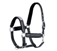 Premium Leather Horse Halter/Metal Hardware/Padded Fleece Lining (Black, Cob)