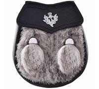 Premium Leather Kids Kilt Sporran - Black Fur Two Tassels, Genuine Black Leather Bag - Thistle Crest Badge with Chain Belt - Authentic Scottish Gift (Thistle, Grey Fur)