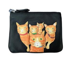 Premium Leather Kitty Crew Cat Coin RFID Purse by Mala Leather - gingertom Cats (Black with gingercats)