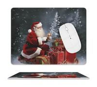Premium Leather Mouse Pad A Gift from Santa Claus Printed with Non-Slip Base for Office Gaming, Waterproof 9.4"x7.9"