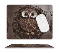 Premium Leather Mouse Pad Coffee Bean Owl Printed with Non-Slip Base for Office Gaming, Waterproof 11.8"x9.8"