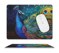 Premium Leather Mouse Pad Colored Peacock Printed with Non-Slip Base for Office Gaming, Waterproof 9.4"x7.9"