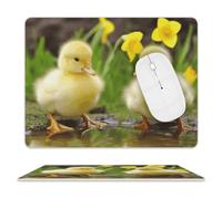 Premium Leather Mouse Pad Cute Baby Ducks Printed with Non-Slip Base for Office Gaming, Waterproof 11.8"x9.8"