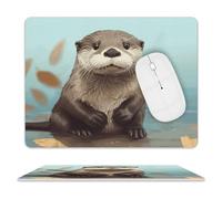 Premium Leather Mouse Pad Cute Beaver Printed with Non-Slip Base for Office Gaming, Waterproof 11.8"x9.8"