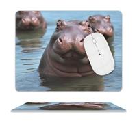 Premium Leather Mouse Pad Cute Hippos Printed with Non-Slip Base for Office Gaming, Waterproof 11.8"x9.8"