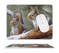Premium Leather Mouse Pad Little Squirrel Printed with Non-Slip Base for Office Gaming, Waterproof 11.8"x9.8"