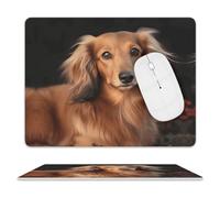 Premium Leather Mouse Pad Long Haired Dachshund Printed with Non-Slip Base for Office Gaming, Waterproof 11.8"x9.8"