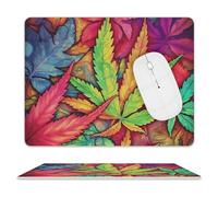 Premium Leather Mouse Pad Multicolor Leaf Weed Art Printed with Non-Slip Base for Office Gaming, Waterproof 9.4"x7.9"