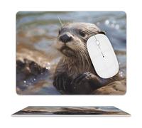 Premium Leather Mouse Pad The Playing Beaver Printed with Non-Slip Base for Office Gaming, Waterproof 11.8"x9.8"
