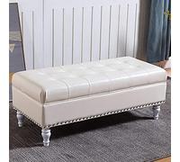 Premium Leather Ottoman Bench Soft Cushion Footrest Stool Solid Wood Shoe Storage Stylish Seating for Living Room & Hallway Versatile Home Decor