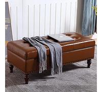 Premium Leather Ottoman Bench - Soft Cushion Seat, Solid Wood Shoe Bench, Footrest Stool for Living Room and Hallway
