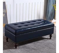 Premium Leather Ottoman Bench Soft Cushioned Seat & Solid Wood Frame Versatile Footrest & Shoe Storage Stool for Living Room Hallway Entryway
