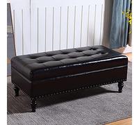 Premium Leather Ottoman Bench Soft Cushioned Seat Solid Wood Shoe Storage Versatile Footrest Stool for Living Room Hallway & Entryway Decor