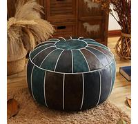 Premium Leather Pouf Cover - Authentic Moroccan Round Ottoman, Unstuffed Footrest & Storage Solution for Stylish Modern Home Décor, Versatile Design for Any Room