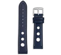 Premium Leather Rally Watch Strap | Perforated Vintage Racing Band | 20 mm Navy Blue | White Stitch Full-Grain Rallye Watchstrap | Men Ladies | Tool and Spring Bars Included (20mm, Navy Blue)