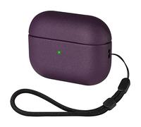 Premium Leather Slim Fit Case for AirPods 4, Shock-Absorbing Case Cover Accessories with Wrist Strap for Men Women for AirPods 4-Dark Purple