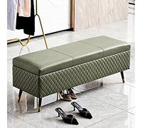 Premium Leather Storage Bench Modern Upholstered Entryway & Bedroom Furniture Stylish Green End of Bed Organizer 100x40x45cm (39x16x18in)