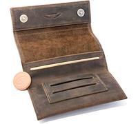 Premium Leather Tobacco Pouch - Magnetic Buttons - Double Paper & Filter Compartment - Handmade Cigarette Case Bag for Rolling Tobacco (Vintage Brown)