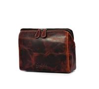 Premium Leather Toiletry Bag, Small Travel Dopp Kit, Dark Brown, Heritage Cognac, Classic