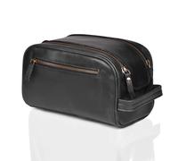 Premium Leather Toiletry Travel Pouch with Waterproof Lining - Black | King-Size Handcrafted Vintage Dopp Kit Bag by Leather Village