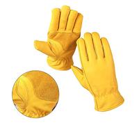 Premium Leather Yellow Work Gloves With Elastic Wrist Closure And Inside Fleece Lining - General Purpose, Driver, Rigger, Safety, Gardening Gloves (10(LARGE))