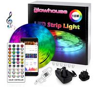 Premium LED Strip Lights Bluetooth - New Model Glowhouse UK - 33ft RGB Colour Changing with Remote and App Control. Super Bright SMD 5050 LED Full Kit - Music Sync - Easy Installation