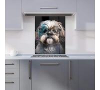 Premium Lhasa Apso With Glasses Splashart Kitchen Splashback 6mm Toughened Glass Kitchen Splashback - Heat Resistant Splashback for Kitchens, Perfect for Cookers and Hobs, Polished Edges