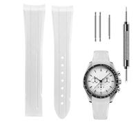 Premium Liquid Silicone Watch Strap 20mm, Compatible with Omega Speedmaster Professional Moonwatch 42mm, Seamaster & Swatch x Omega MoonSwatch, Soft Rubber Band with Fine Linear Texture (White)